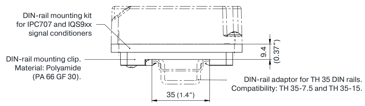 MA130 DIN-rail mounting adaptor — drawing 1 of 3